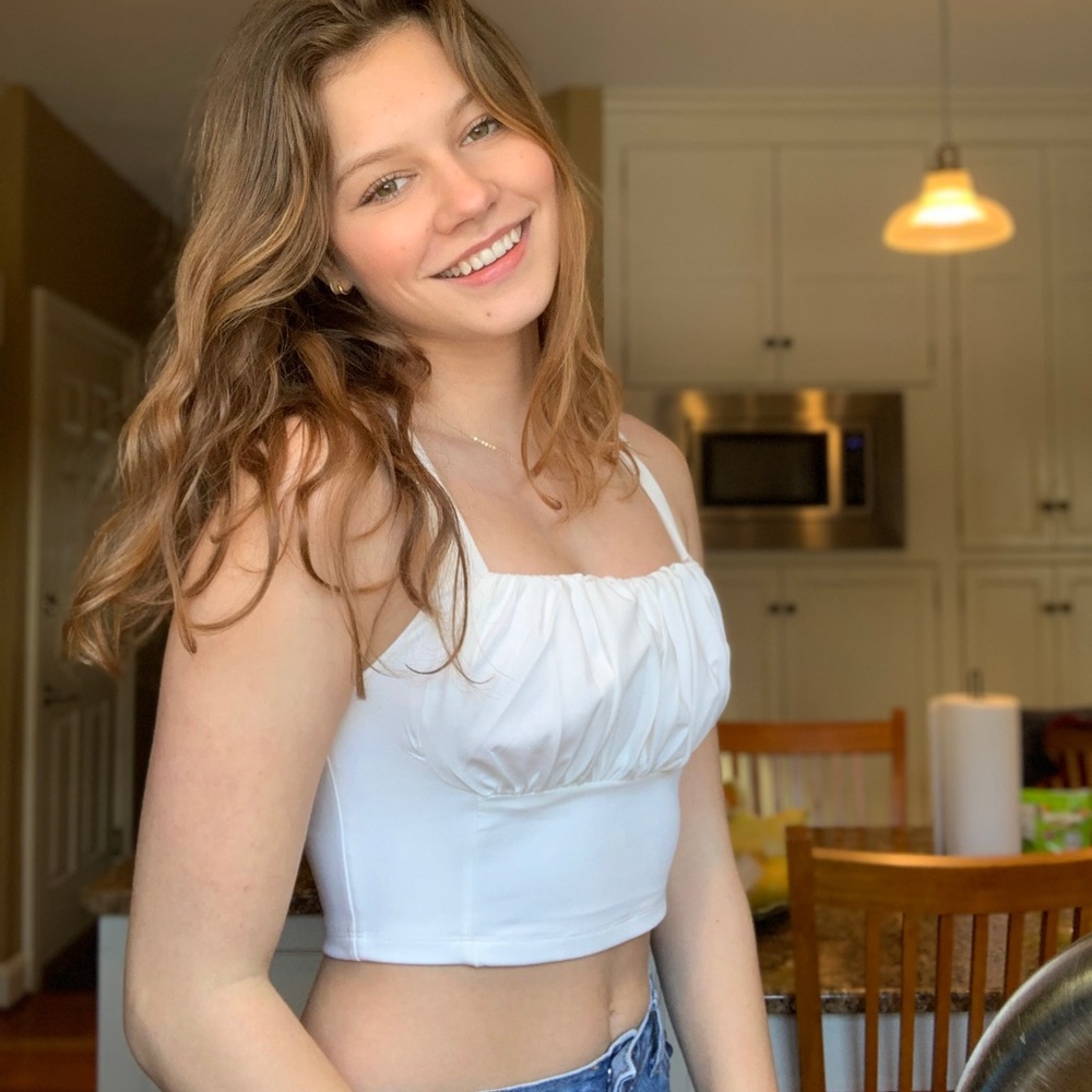 white ruffled crop top
